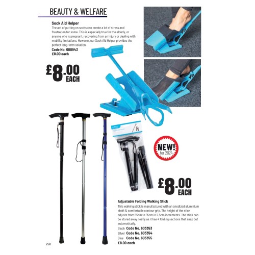 603355 Adjustable Folding Walking Stick Blue