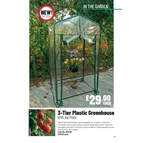 601792 3-Tier Plastic Greenhouse with Zip Front