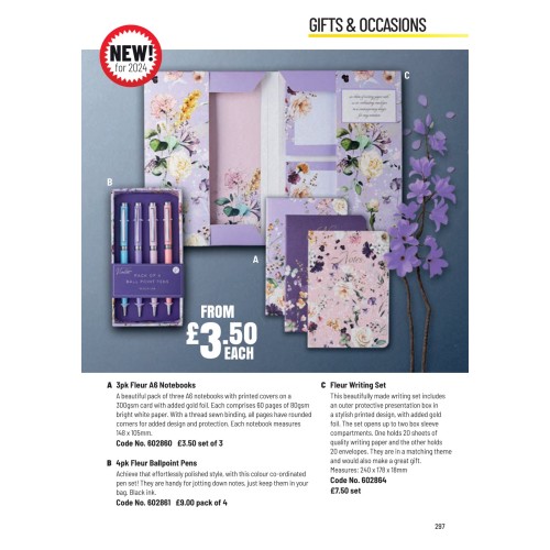 602860 3pk Fleur A6 Notebooks