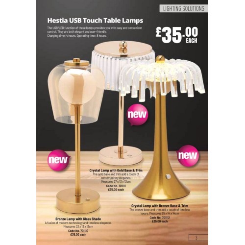 701110 Hestia Bronze Touch Table Lamp - Glass Shade