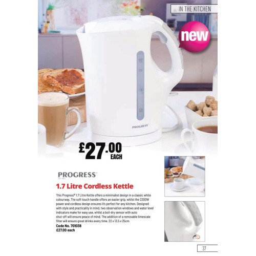 701038 Progress 1.7 Litre Cordless Kettle