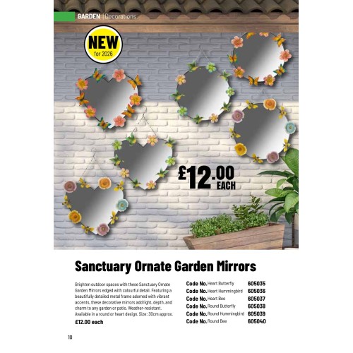 605039 Sanctuary Ornate Garden Mirrors - Round Hummingbird