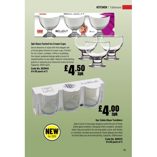 603945 3pc Glass Footed Ice Cream Cup