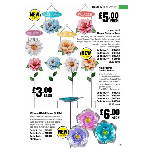 605064 Metal Flower Garden Stakes - White