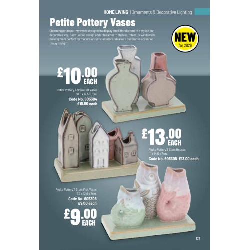 605306 Petite Pottery 3 Stem Fish Vases
