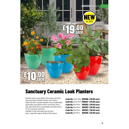 605082 Ceramic Look Planters - Blue 40cm