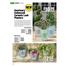 605088 Embossed Ceramic Look Round Planters -  Grey