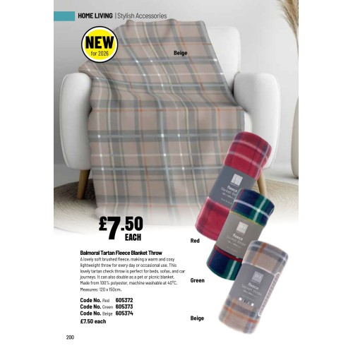605372 Balmoral Tartan Fleece Blanket Throw - Red