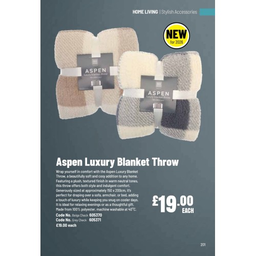 605371 Aspen Luxury Blanket Throw - Black Check