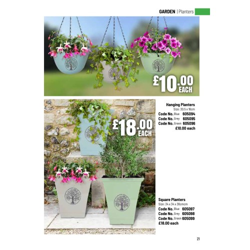 605099 Embossed Ceramic Look Square Planters -  Green
