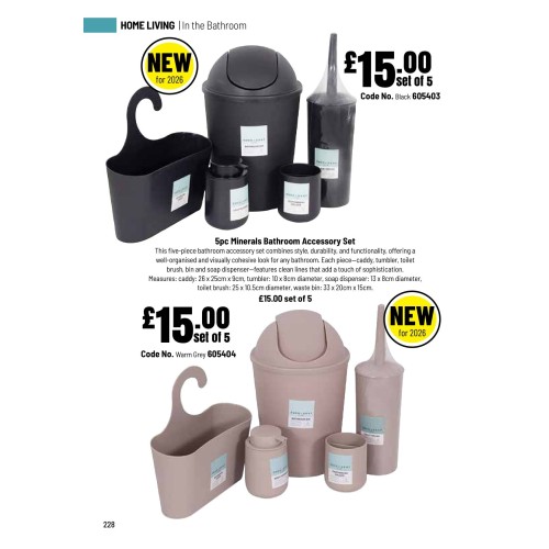 605403 5pc Minerals Bathroom Accessory Set - Black