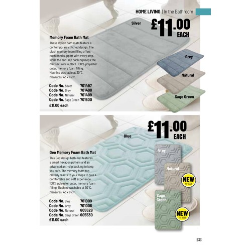 701009 Geo Memory Foam Bath Mat - Blue
