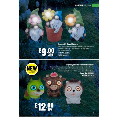605008 3PK Bright Eyed Solar Powered Animals