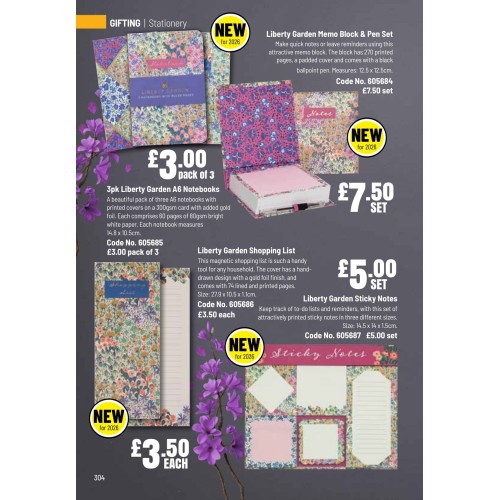 605685 Liberty Garden 3pk A6 Notebooks