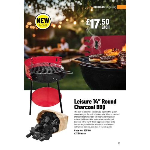 605166 Leisure 14” Round Charcoal BBQ