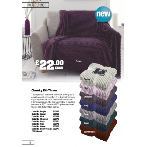 500168 Chunky Rib Throw Cream