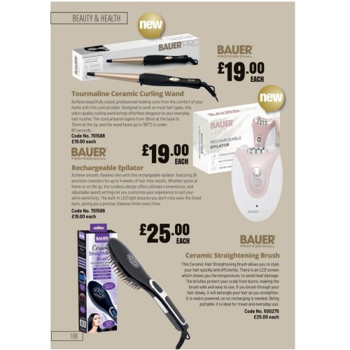 701588 Bauer Tourmaline Ceramic Curling Wand 