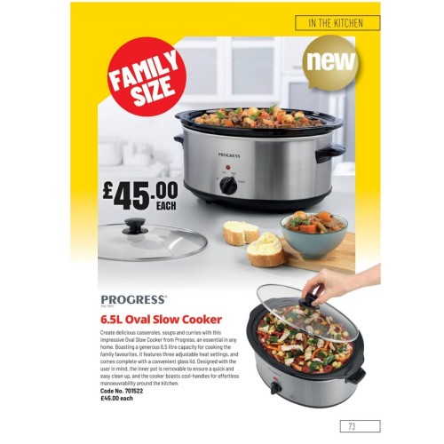 701522 Progress 6.5L Oval Slow Cooker 