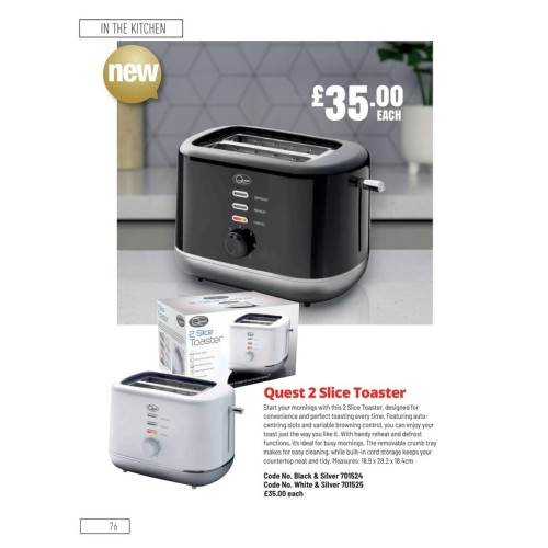 701524 Quest 2 Slice Toaster Black & Silver