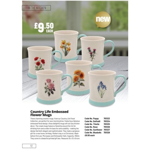 701325 Country Life Embossed Flower Mugs Thistle