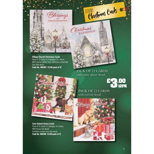 900297 Pack of 12 cards in 2 designs Village Church Christmas Cards