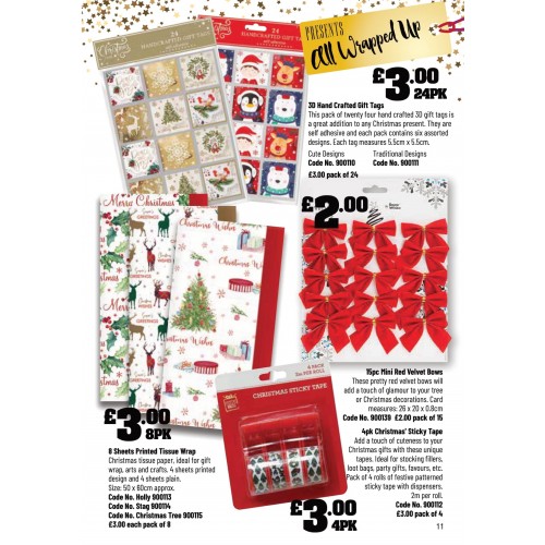 900112 4pk Christmas' Sticky Tape