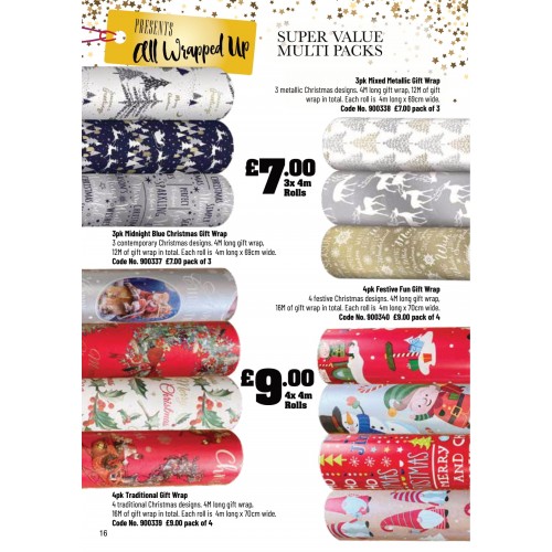 900339 4pk Traditional Christmas Gift Wrap