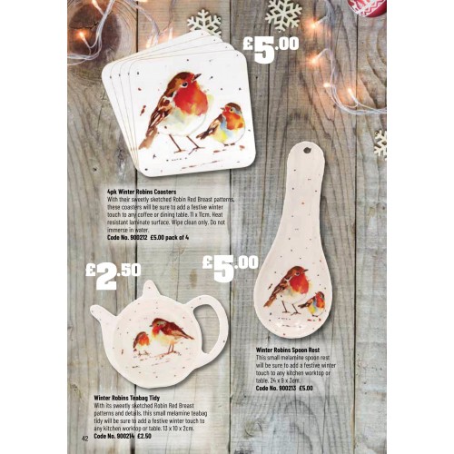 900214 Winter Robins Tableware Teabag Tidy