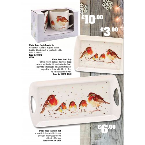 900216 Winter Robins Tableware Snack Tray