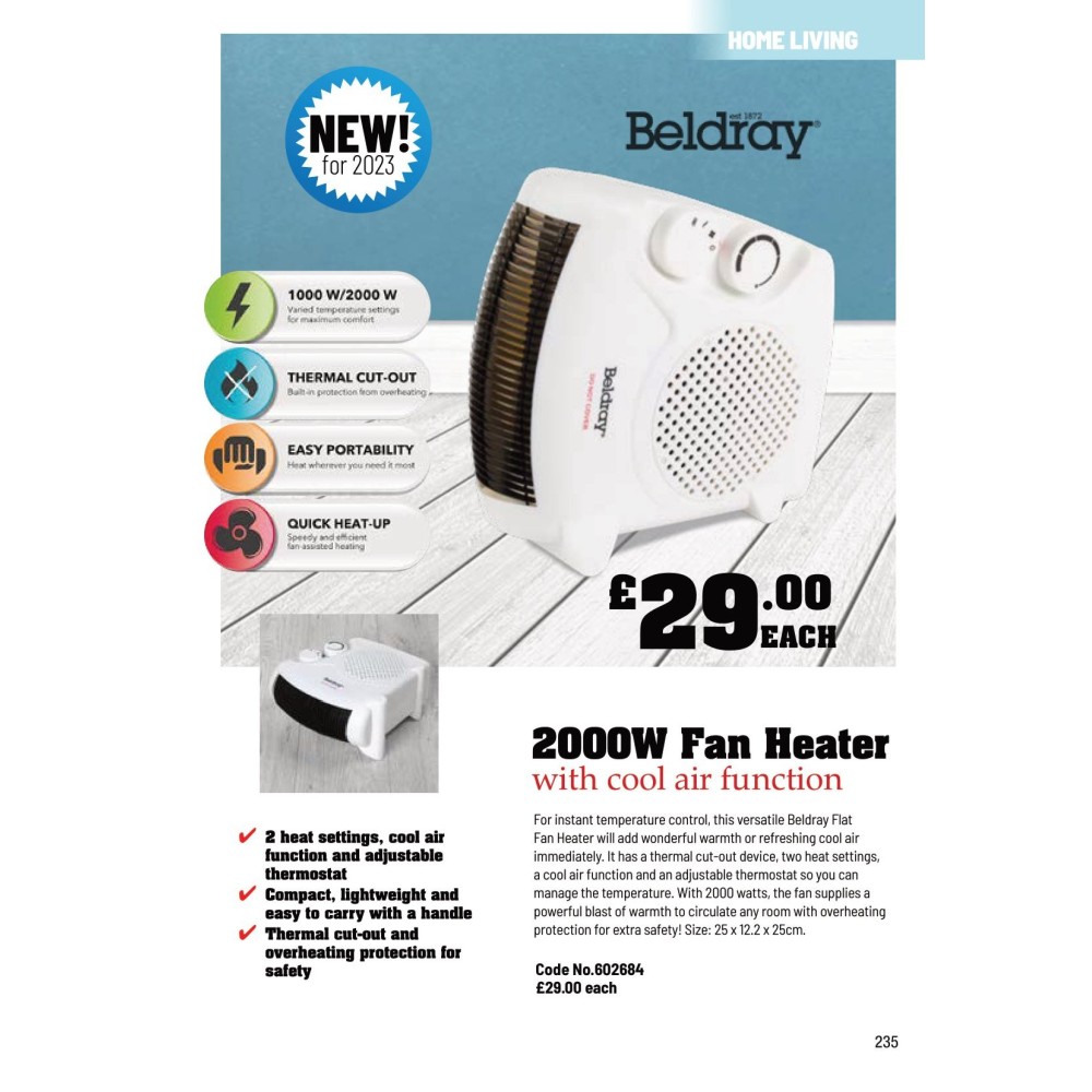 602684 Beldray Dual Position 2000W Fan Heater
