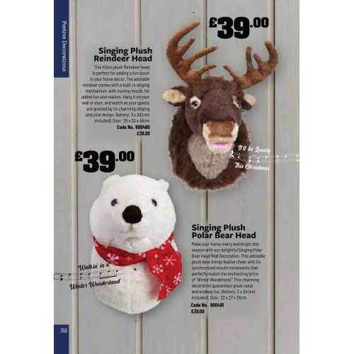 900480 Singing Plush Reindeer Head