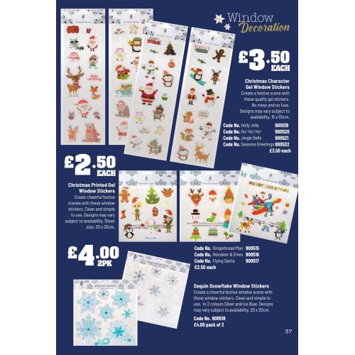 900522 Christmas Character Gel Window Stickers Seasons Greetings