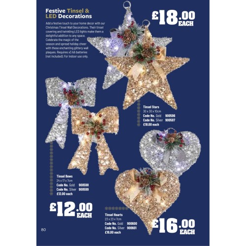 900599 Festive Tinsel & LED Decorations Silver Bow