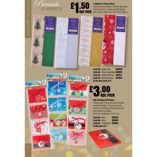 900931 4 Sheets Printed Tissue Wrap Gold Christmas 