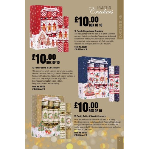 901137 10pk Family Christmas Crackers Robin & Wreath