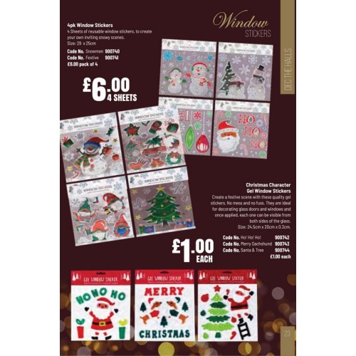 900744 Christmas Cahracter Gel Window Stickers Santa Tree