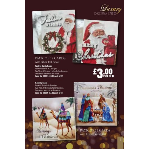 900914 12pk Luxury Christmas Cards Festive Santa Cards