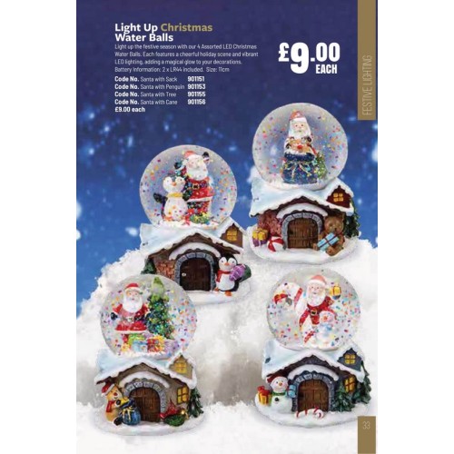 901151 Light Up Christmas Water Balls Santa with Sack 
