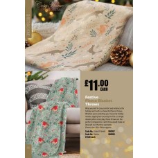 900957 Festive Fleece Blanket Throws Forest Friends