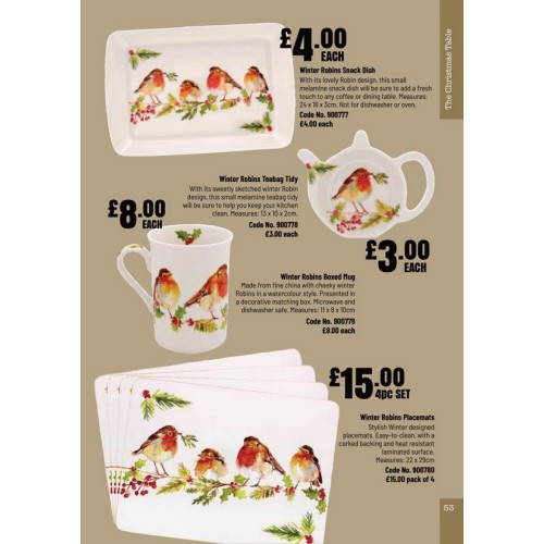 900780 Winter Robins 4pk Placemats